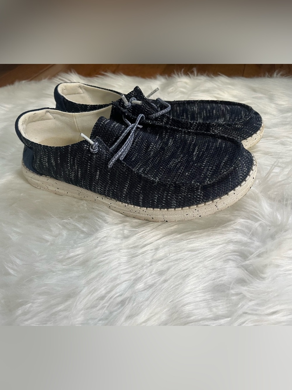 Hey Dude Women's Navy Black Knit Slip-On Moccasins